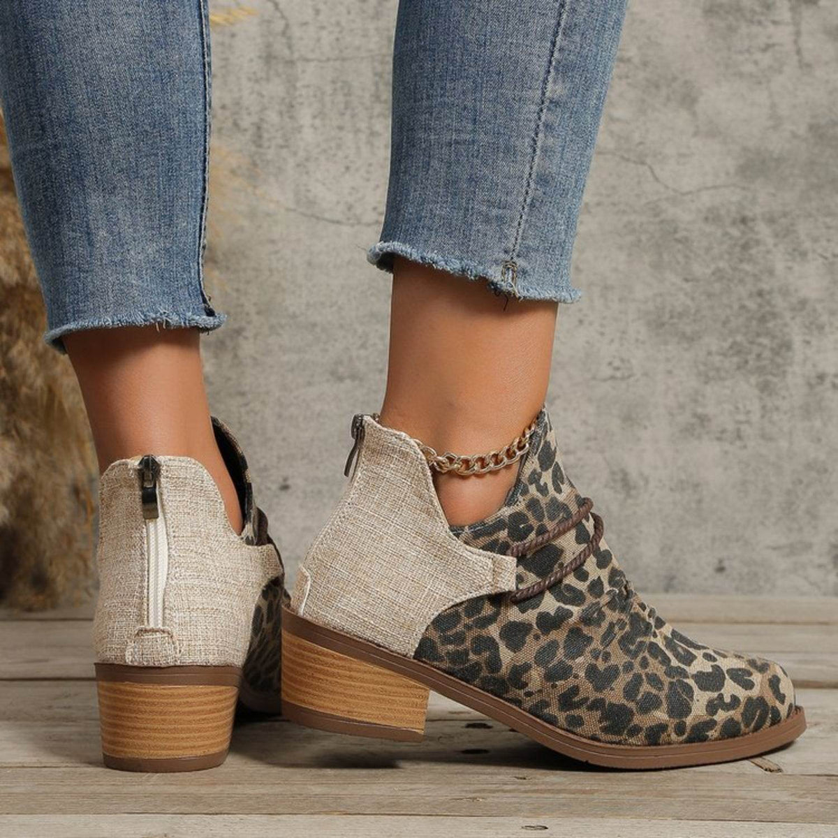 Contrast Canvas Low Heel Boots - UnLaced Boutique