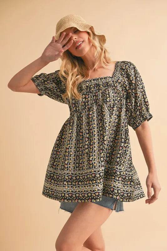 Aemi+Co Floral Short Sleeve Babydoll Top - UnLaced Boutique