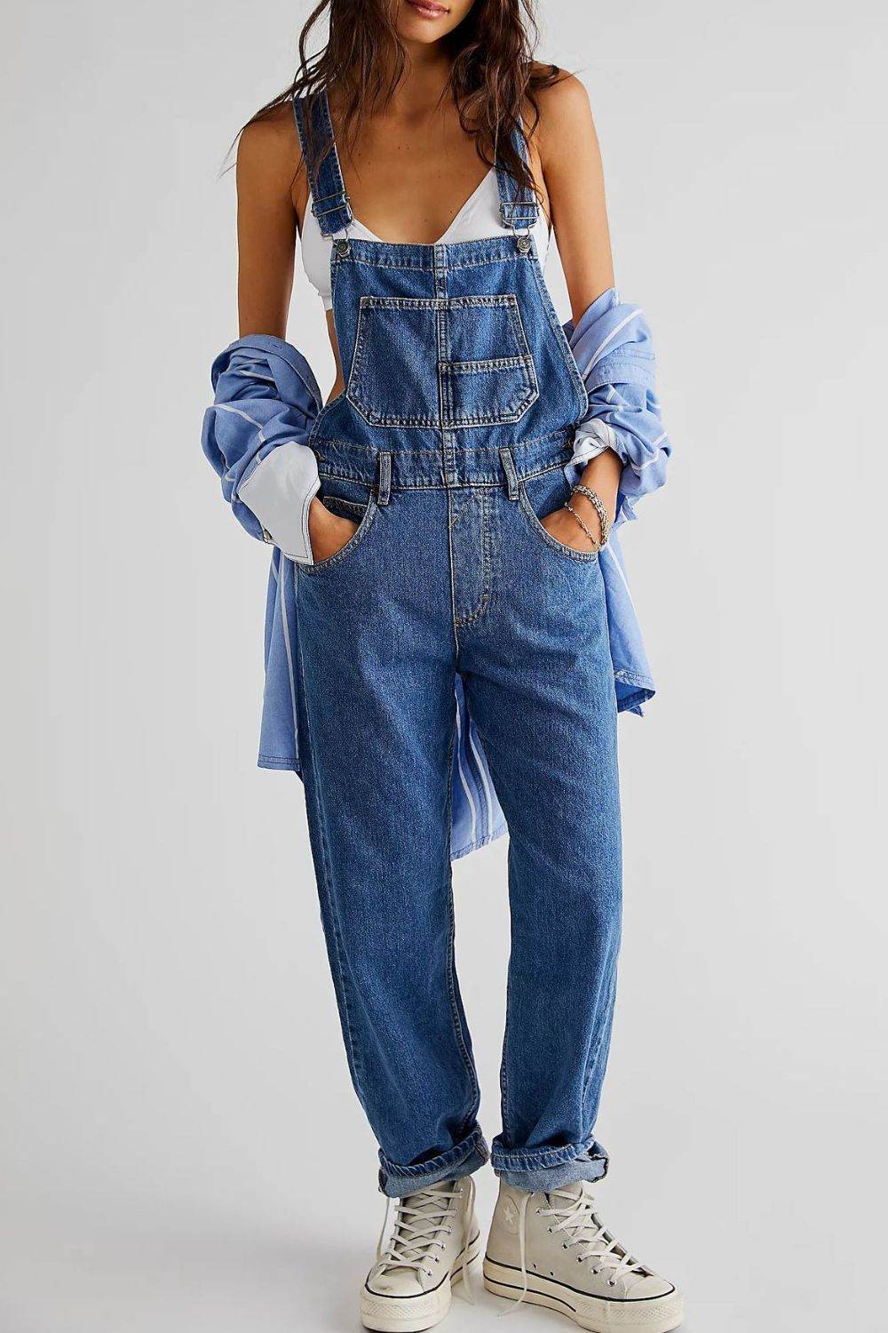 Wide Strap Square Neck Denim Overalls - UnLaced Boutique