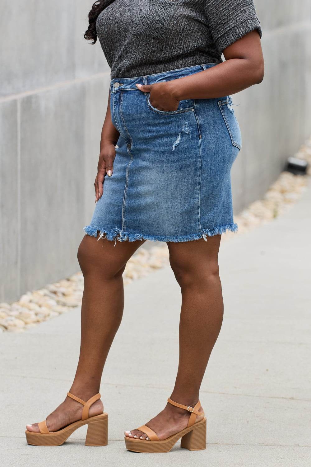 RISEN Amelia Full Size Denim Mini Skirt - UnLaced Boutique