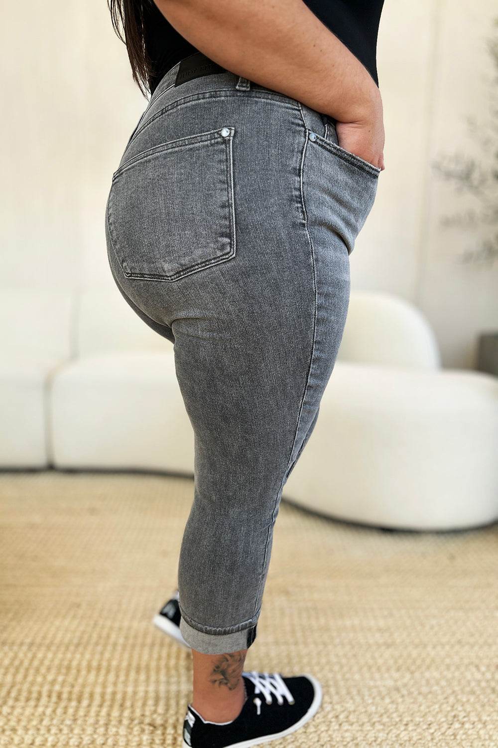 Judy Blue Full Size Button Fly High Waist Cuffed Capris - UnLaced Boutique