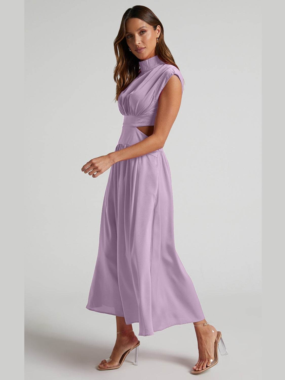 Cutout Mock Neck Sleeveless Ruched Dress - UnLaced Boutique