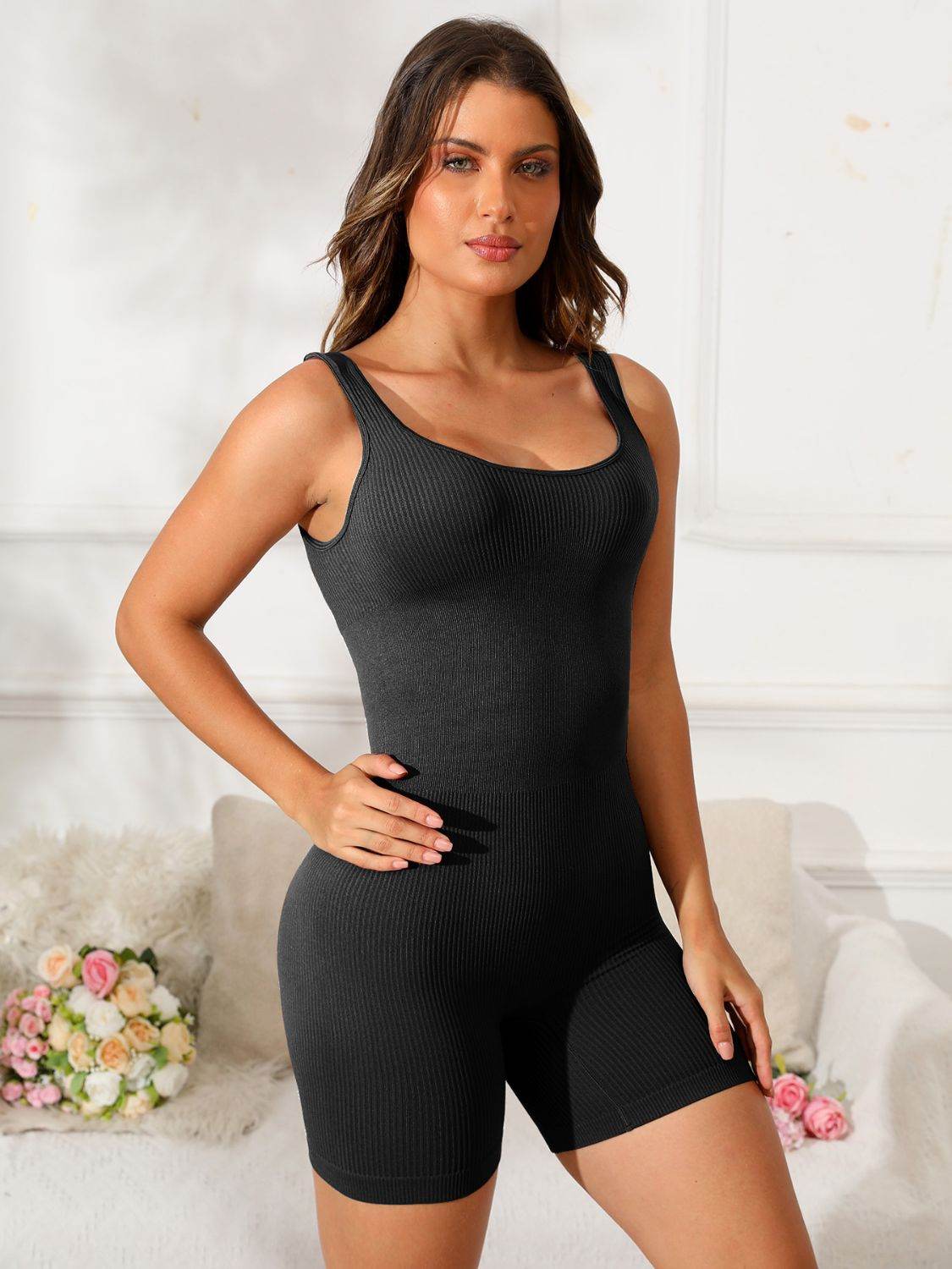 Scoop Neck Wide Strap Active Romper - UnLaced Boutique