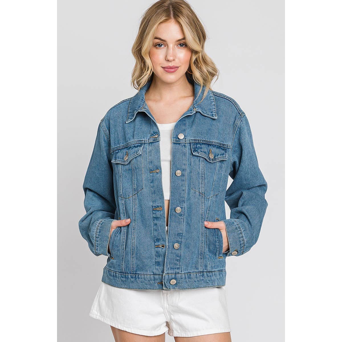 WANTED AND WILD BULL HEAD BOYFRIEND DENIM JACKET