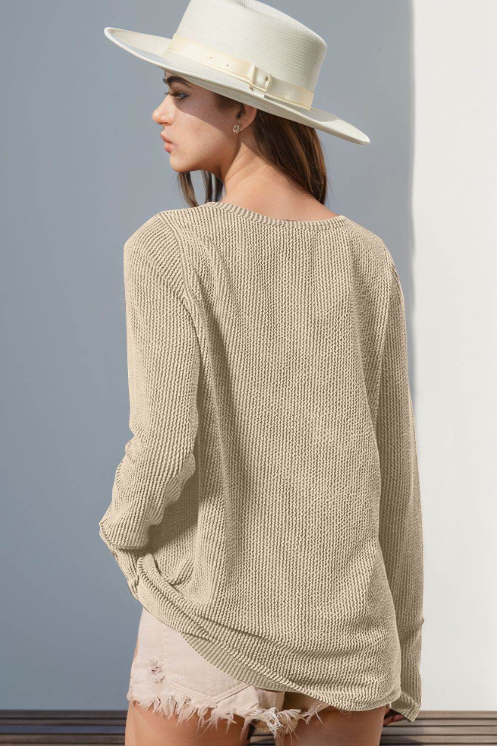 Double Take Full Size Notched Thumbhole Long Sleeve T-Shirt - UnLaced Boutique