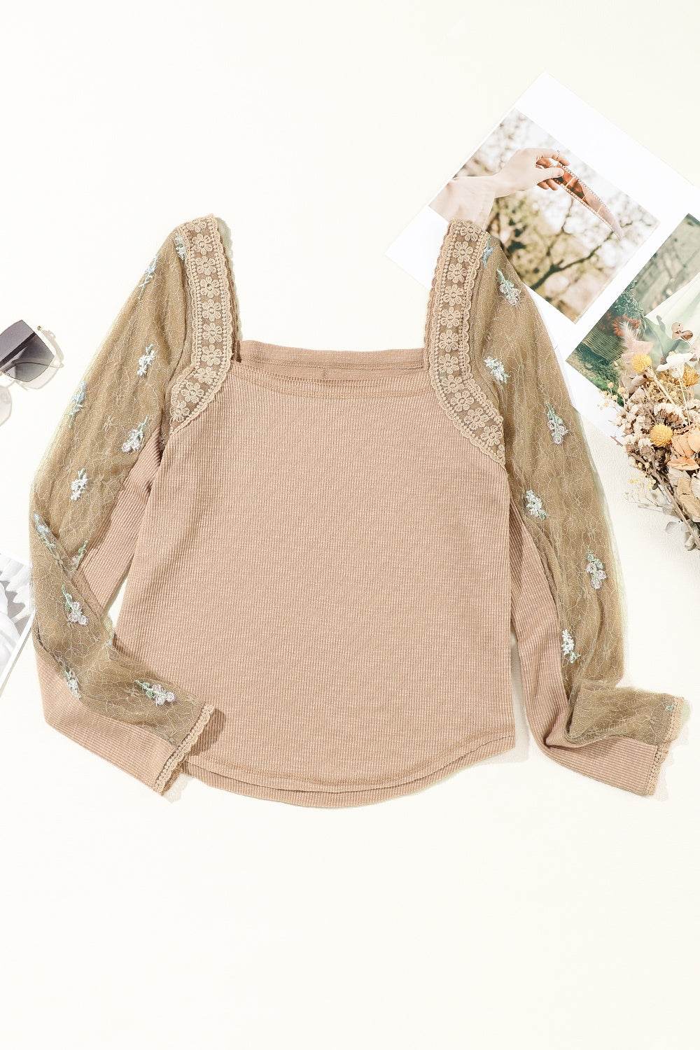Lace Detail Queen Anne Neck Long Sleeve Blouse - UnLaced Boutique
