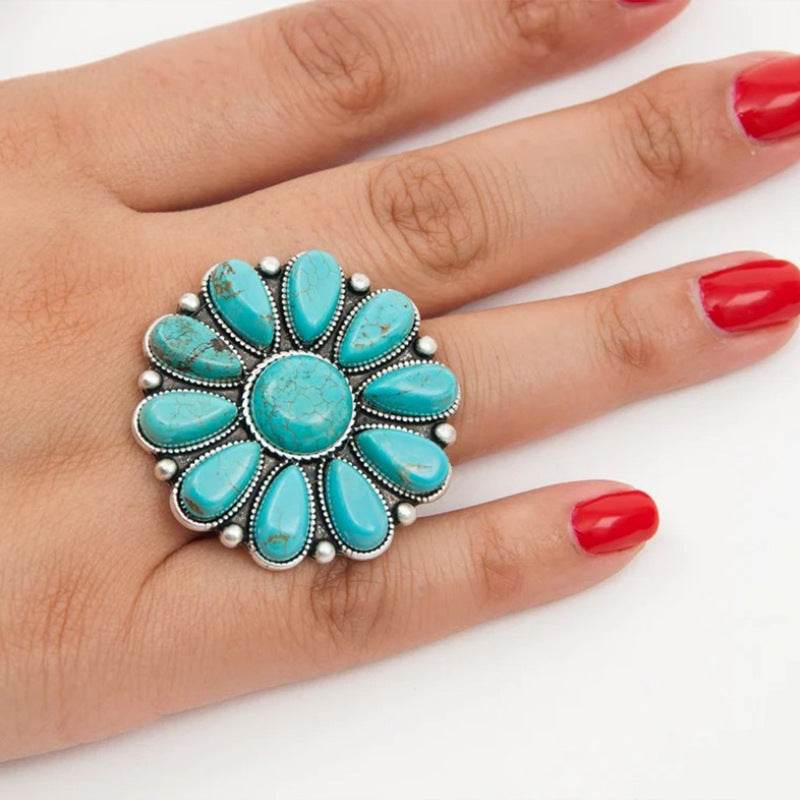 Artificial Turquoise Alloy Flower Ring - UnLaced Boutique