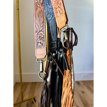 Dixie Crossbody Cowhide Western Tooled Leather Fringe Purse