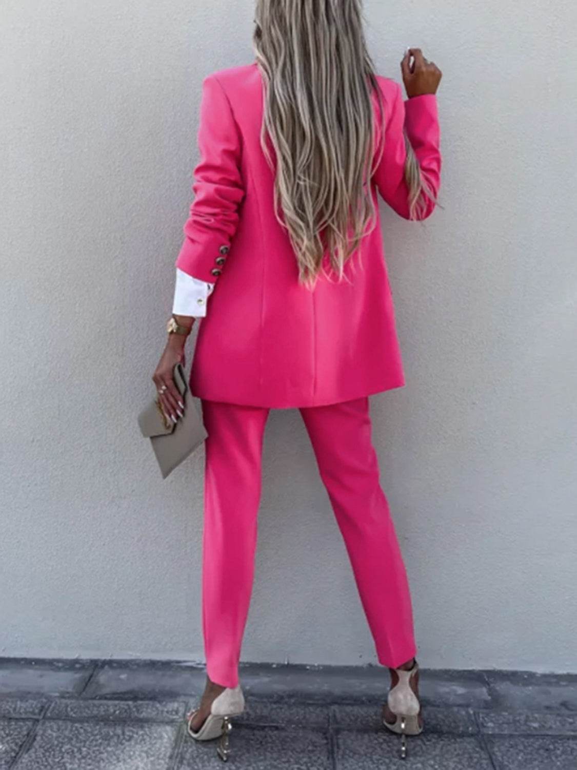 Lapel Collar Long Sleeve Blazer and Pants Set - UnLaced Boutique