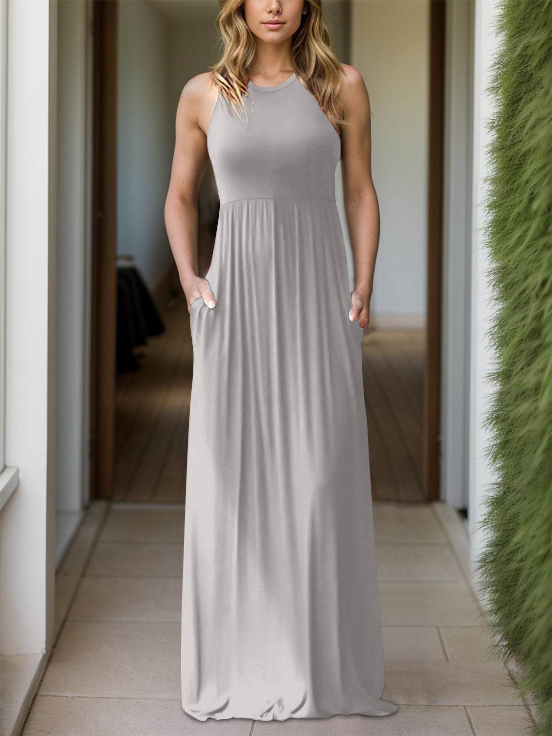 Full Size Grecian Neck Dress with Pockets - UnLaced Boutique