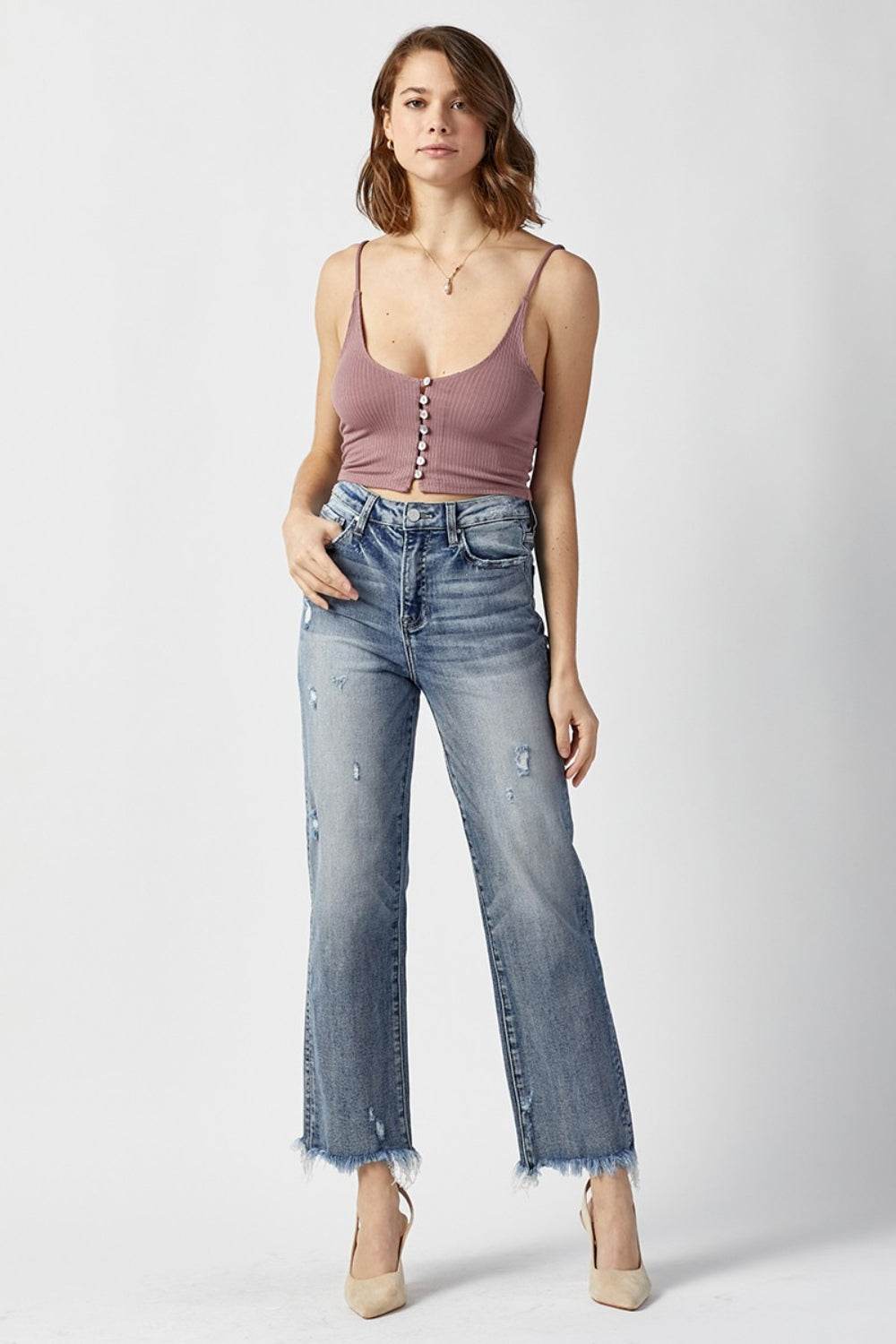 RISEN High Waist Raw Hem Straight Jeans - UnLaced Boutique