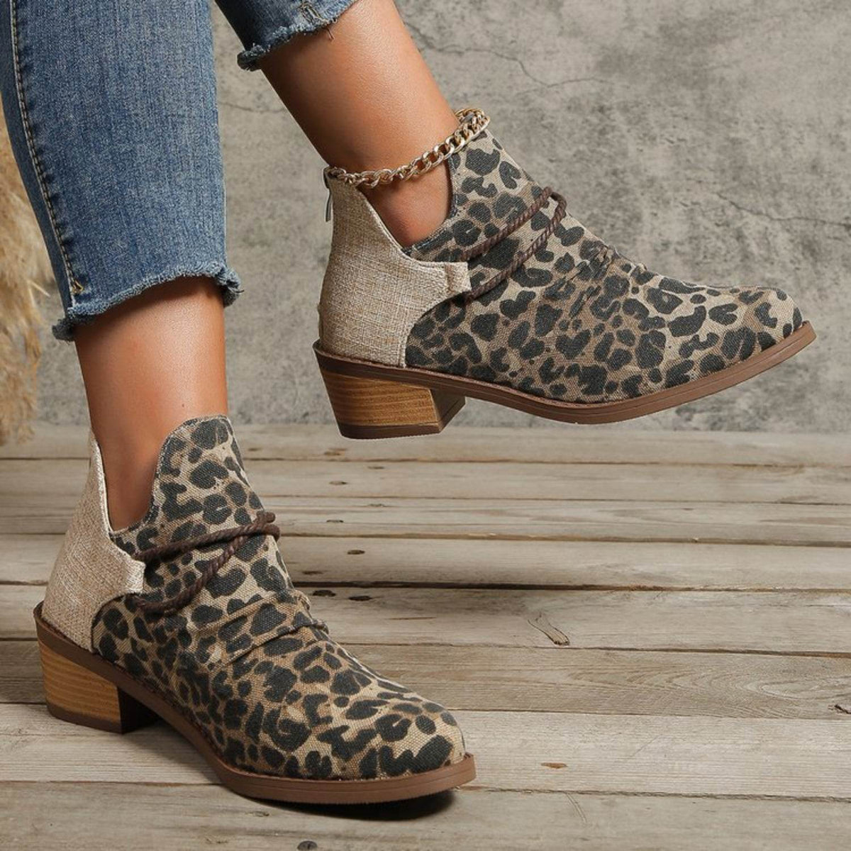 Contrast Canvas Low Heel Boots - UnLaced Boutique