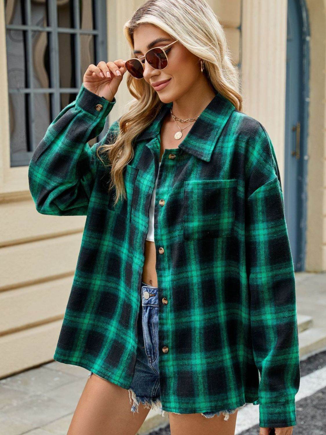 Plaid Collared Neck Long Sleeve Shirt - UnLaced Boutique