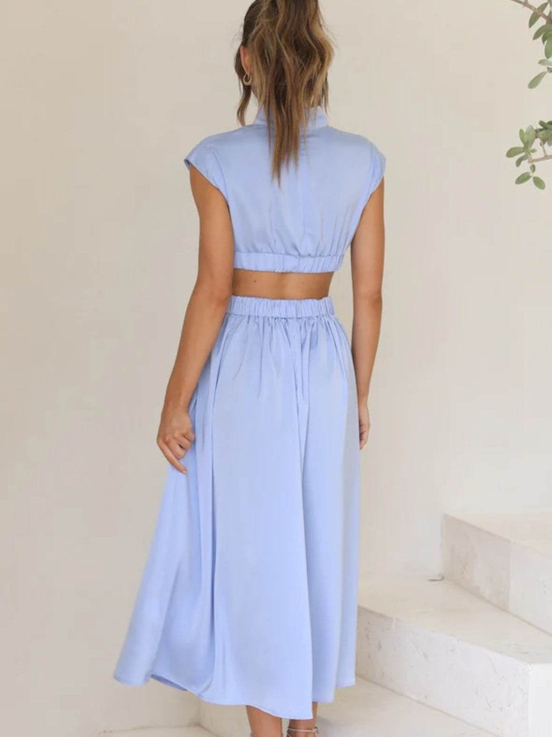 Cutout Mock Neck Sleeveless Ruched Dress - UnLaced Boutique