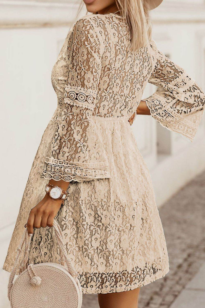Lace V-Neck Three-Quarter Sleeve Dress - UnLaced Boutique