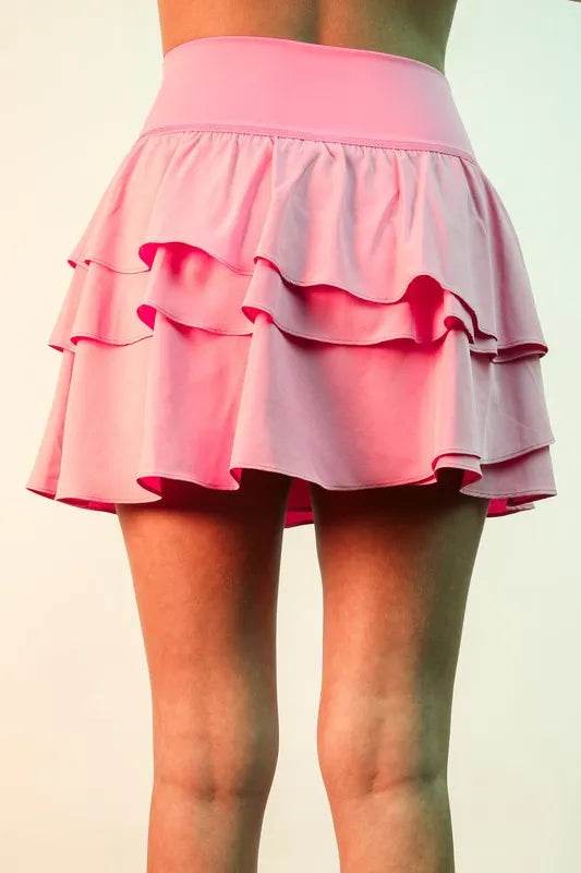 VERY J Riffled Tiered Layers Activewear Skirt with Shorts - UnLaced Boutique