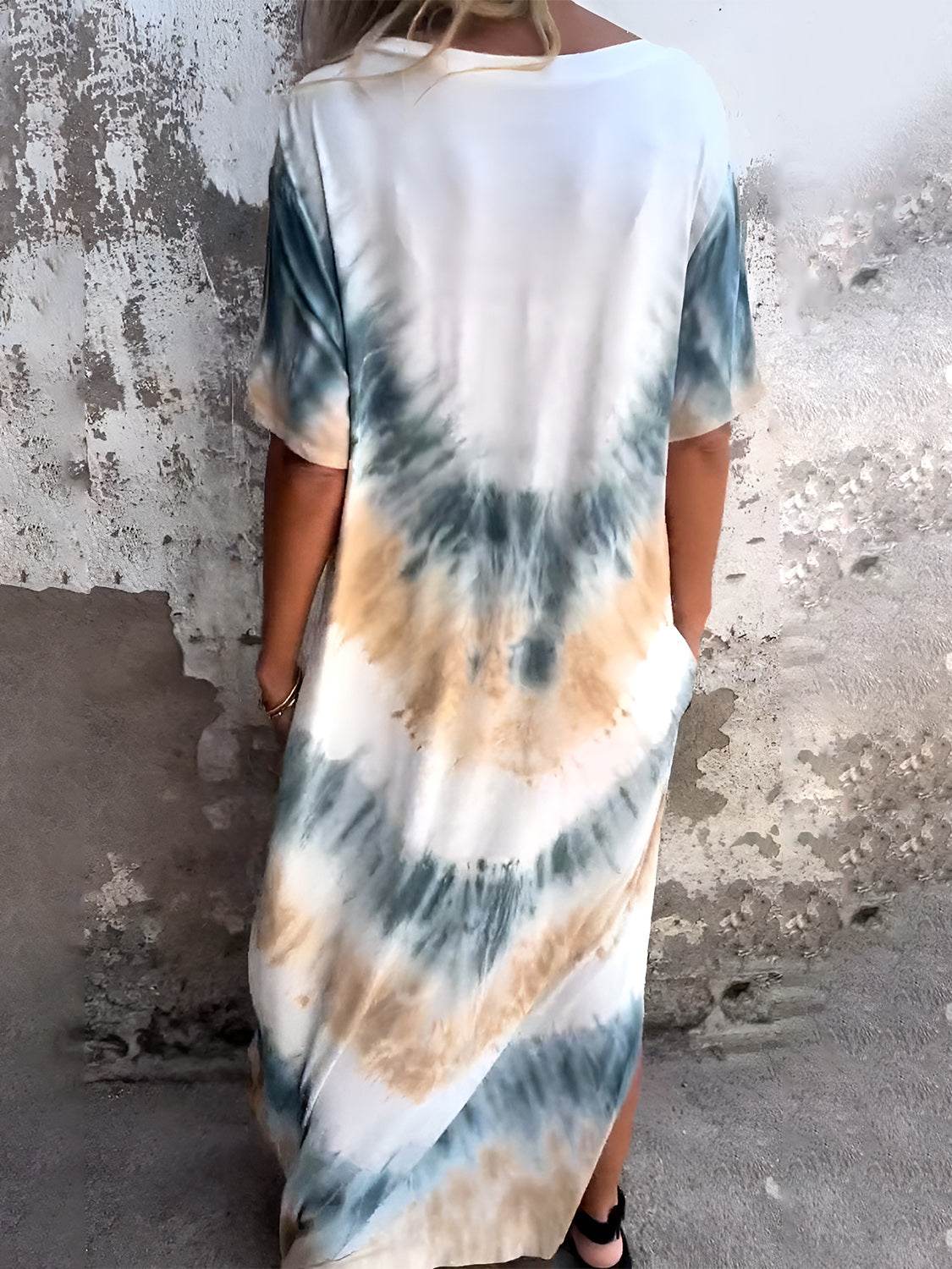 Full Size Pocketed Tie-Dye Short Sleeve Dress - UnLaced Boutique
