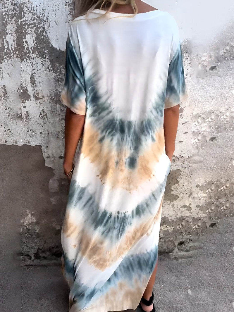 Full Size Pocketed Tie-Dye Short Sleeve Dress - UnLaced Boutique