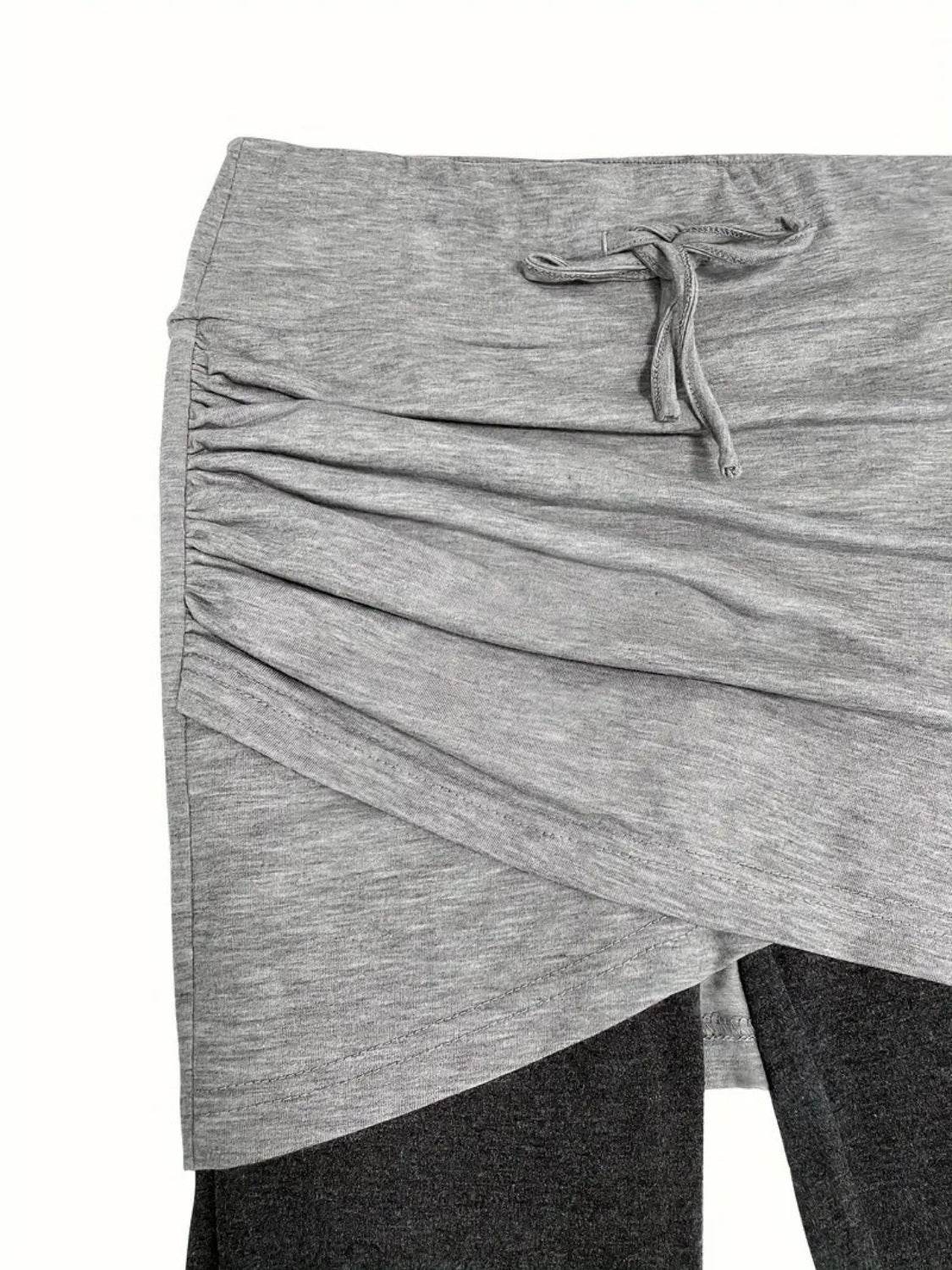 Drawstring Fake Two Pieces Active Leggings with Ruched Skirt - UnLaced Boutique