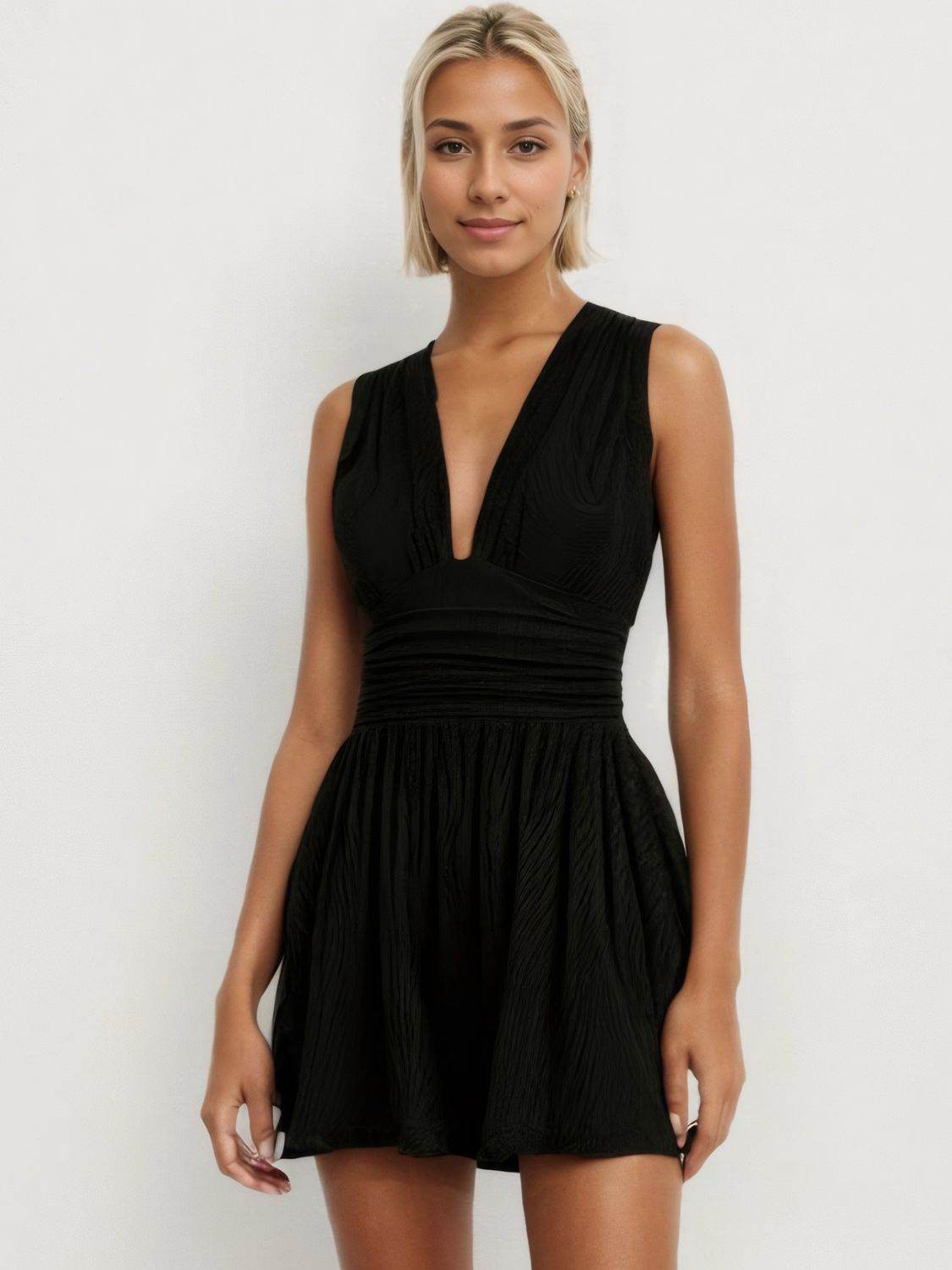 Ruched Plunge Sleeveless Romper - UnLaced Boutique
