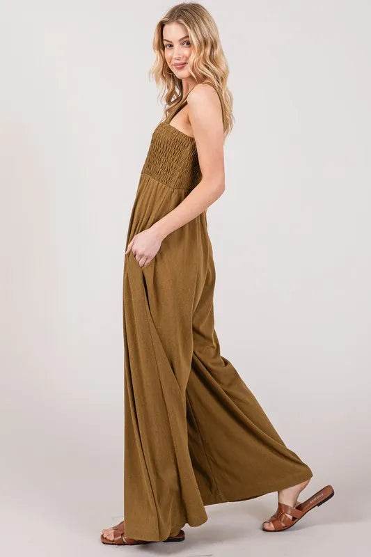 SAGE+FIG Smocked Flowy Wide Leg Jumpsuit - UnLaced Boutique