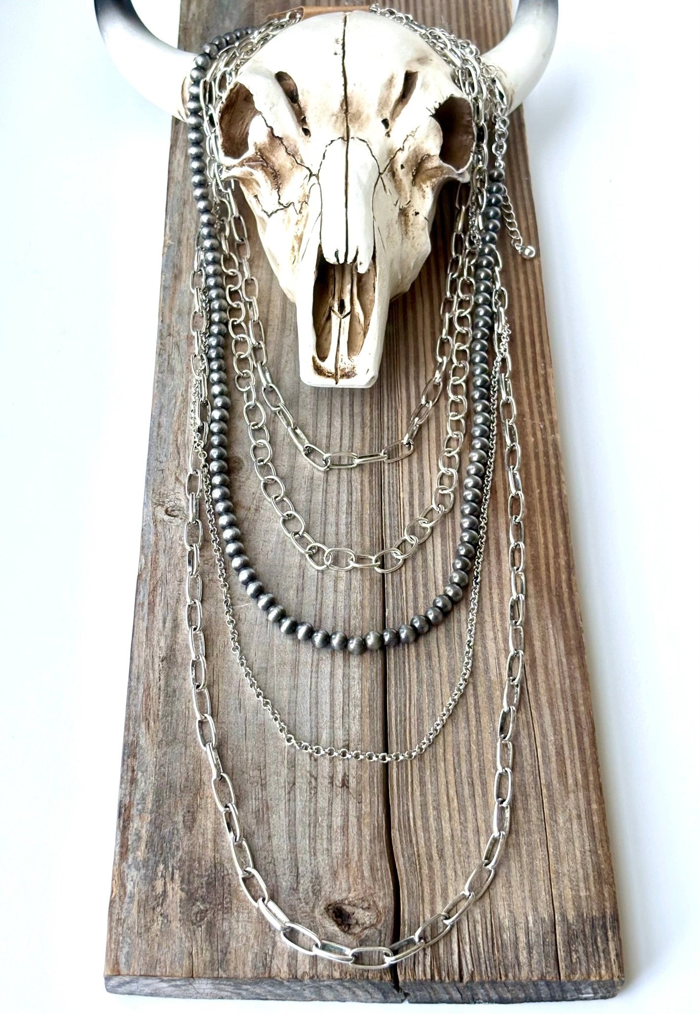 5 Layered Western Chunky Chain Navajo Pearl Necklace Set - UnLaced Boutique