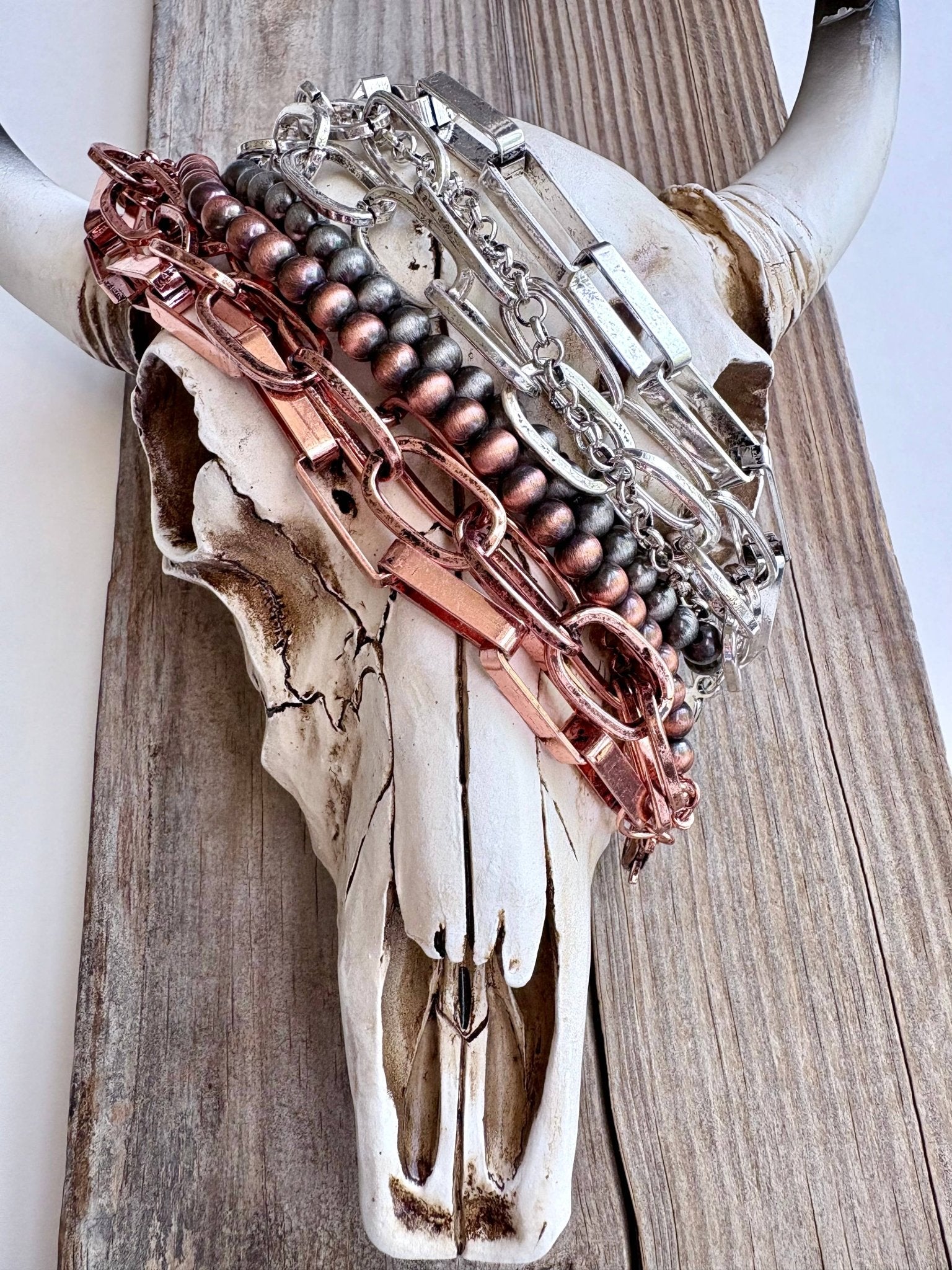 5 Layered Western Chunky Chain & Navajo Style Pearl Bracelet - UnLaced Boutique