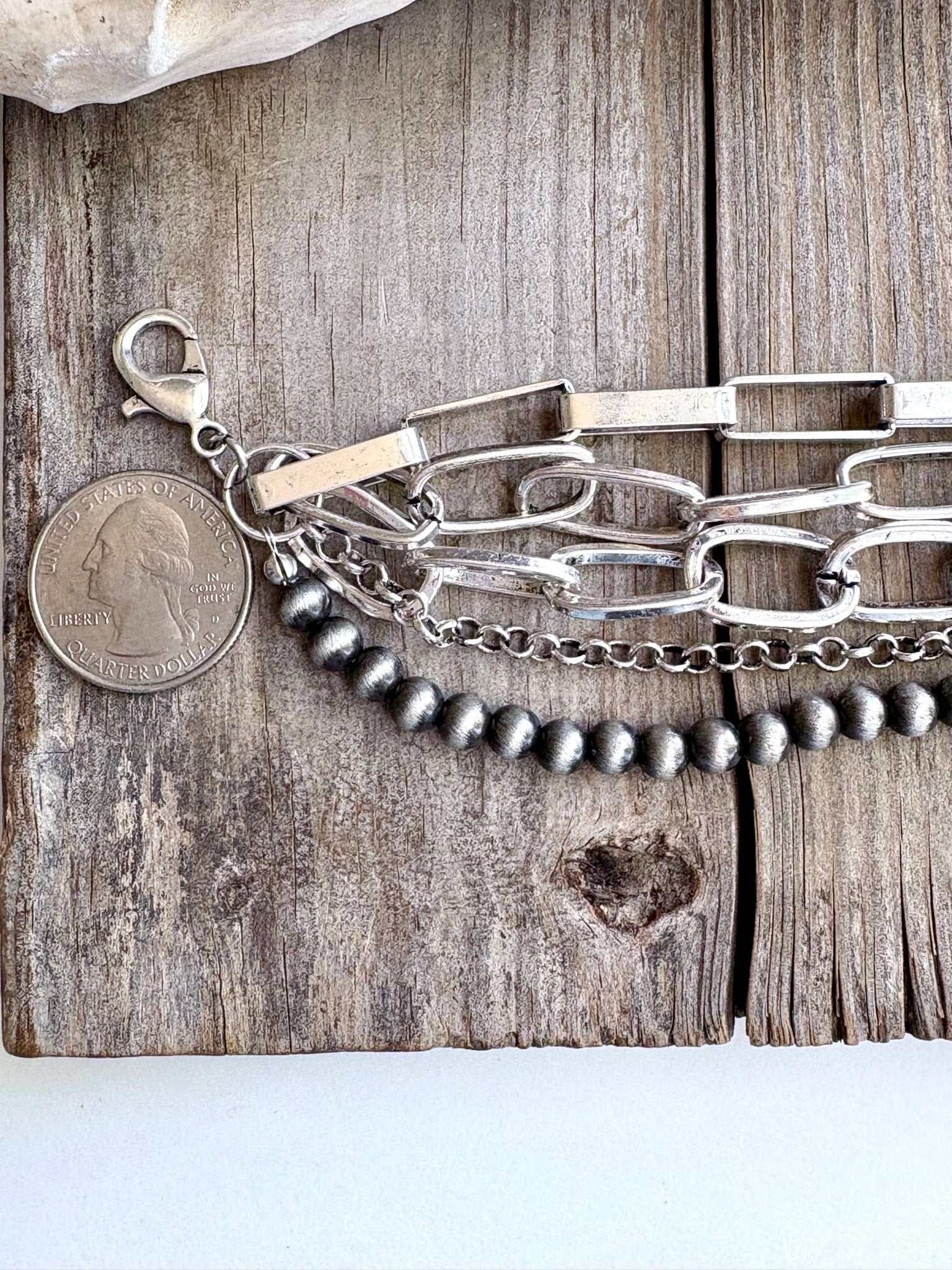 5 Layered Western Chunky Chain & Navajo Style Pearl Bracelet - UnLaced Boutique