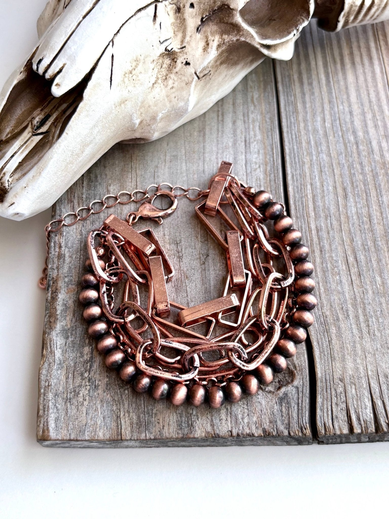 5 Layered Western Chunky Chain & Navajo Style Pearl Bracelet - UnLaced Boutique