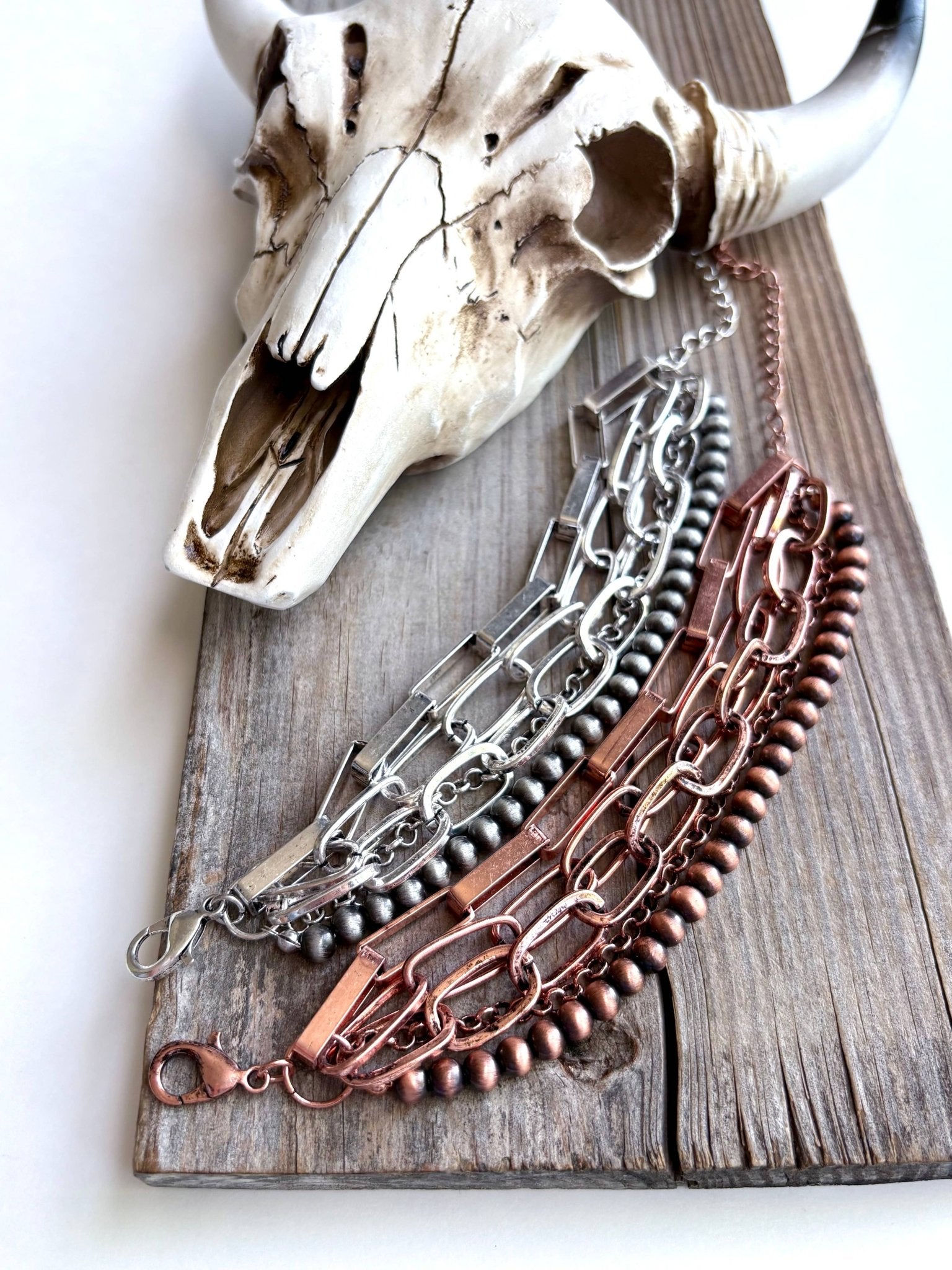 5 Layered Western Chunky Chain & Navajo Style Pearl Bracelet - UnLaced Boutique