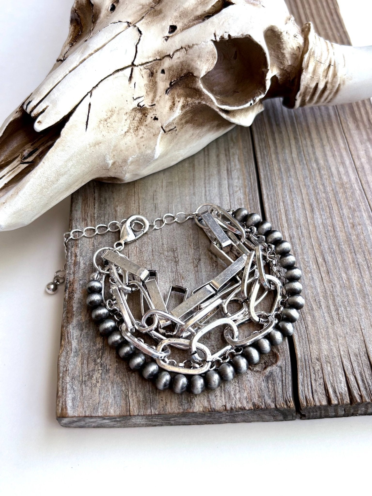 5 Layered Western Chunky Chain & Navajo Style Pearl Bracelet - UnLaced Boutique