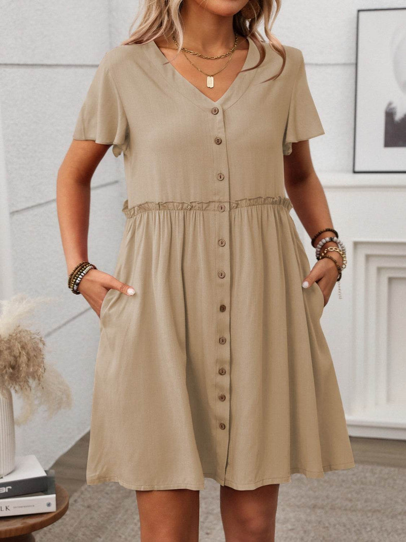 Button Front Flutter Sleeve Dress - UnLaced Boutique