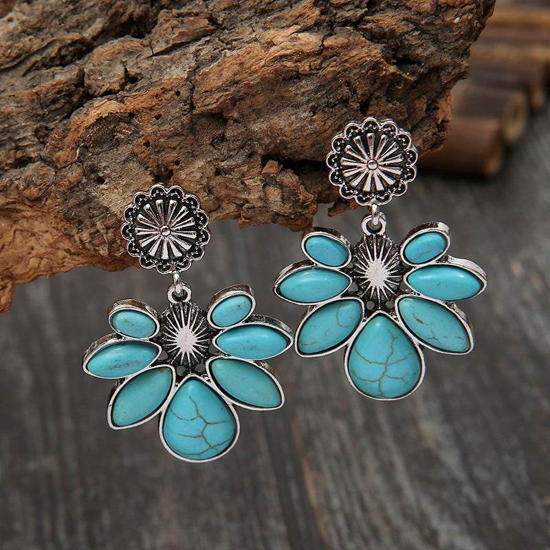 Artificial Turquoise Flower Earrings - UnLaced Boutique