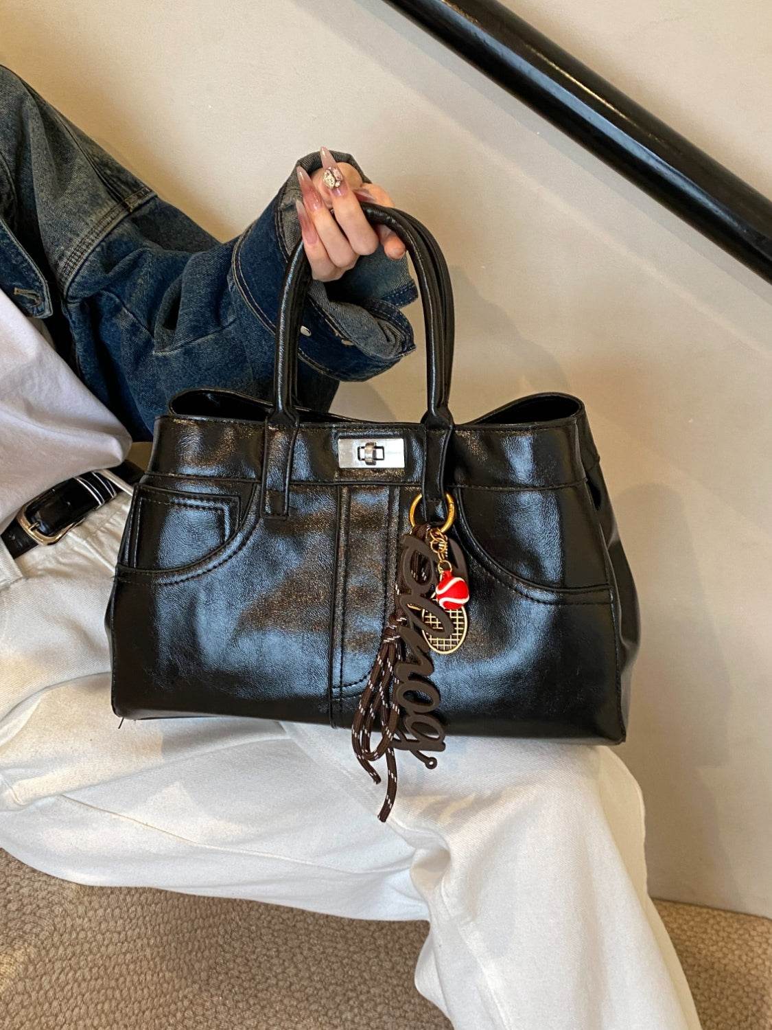 PU Leather Handbag with Pendant - UnLaced Boutique