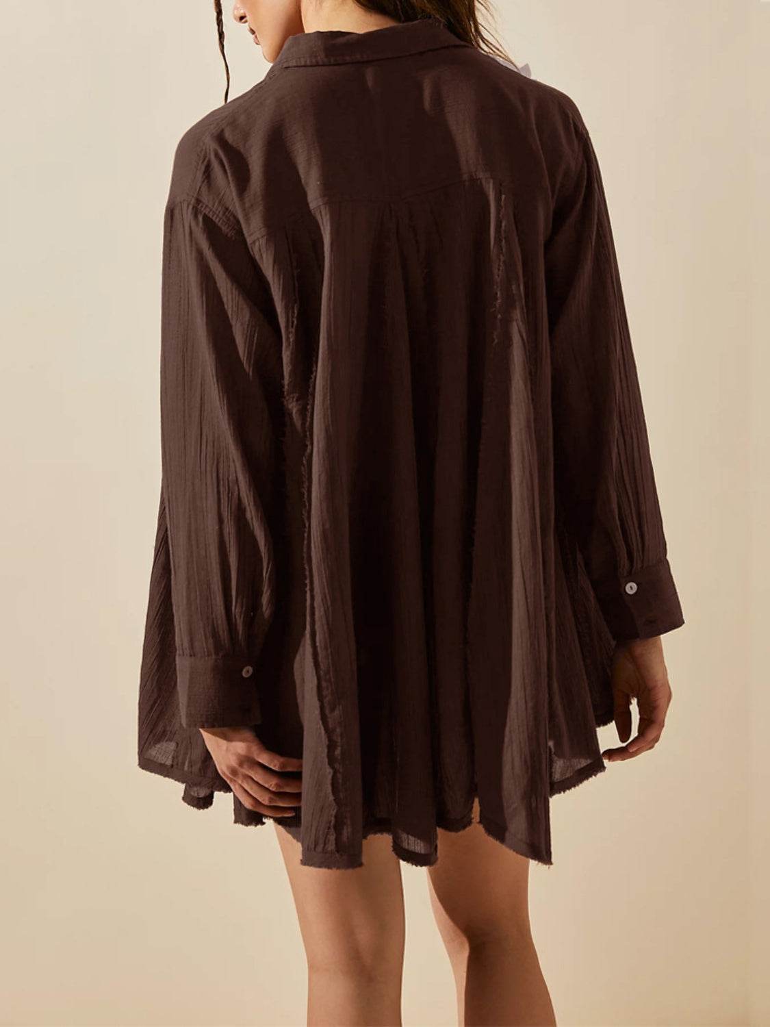Button Up Collared Neck Long Sleeve Longline Shirt - UnLaced Boutique