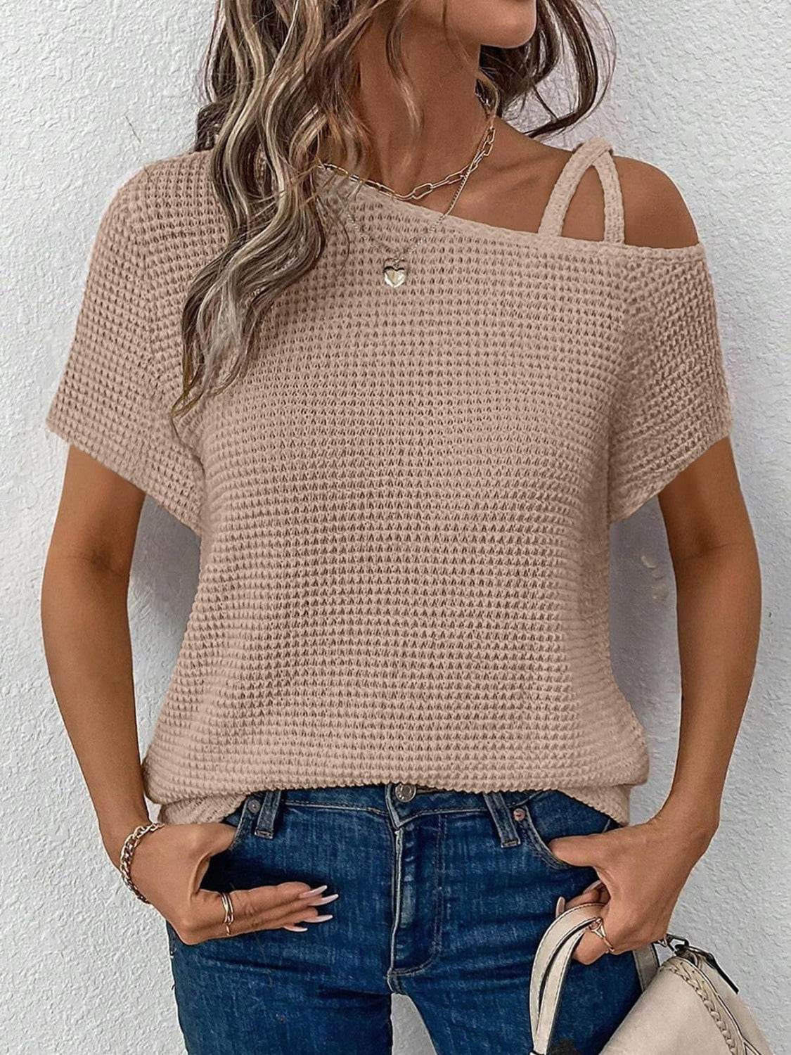 Asymmetrical Neck Short Sleeve T-Shirt - UnLaced Boutique