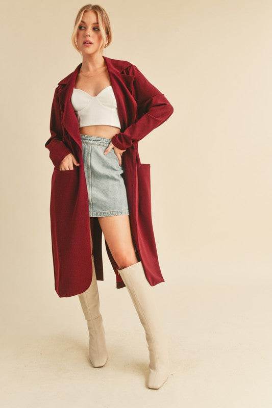 Aemi + Co Lapel Collar Long Sleeve Longline Coat - UnLaced Boutique