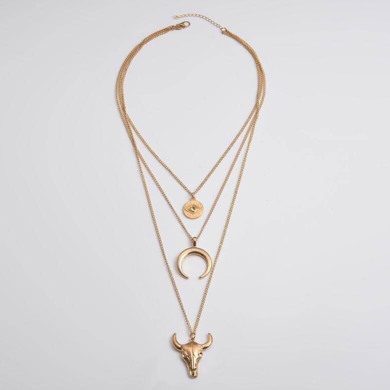 Alloy Three-Layered Bull Head Pendant Necklace - UnLaced Boutique