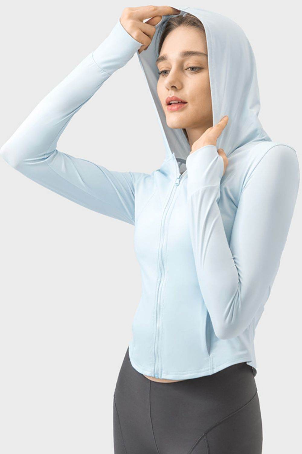 Millennia Pocketed Zip Up Hooded Long Sleeve Active Outerwear - UnLaced Boutique