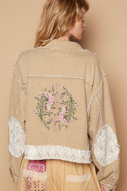 POL Crochet Patch Embroidered Button Up Jacket - UnLaced Boutique