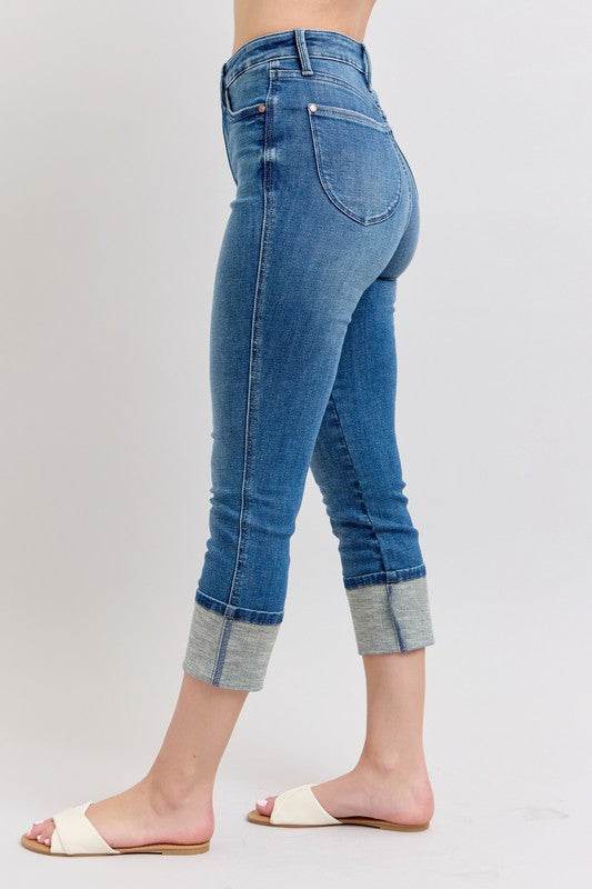 Judy Blue Full Size Skinny Cuff Capris Jeans with Pockets Plus Size - UnLaced Boutique