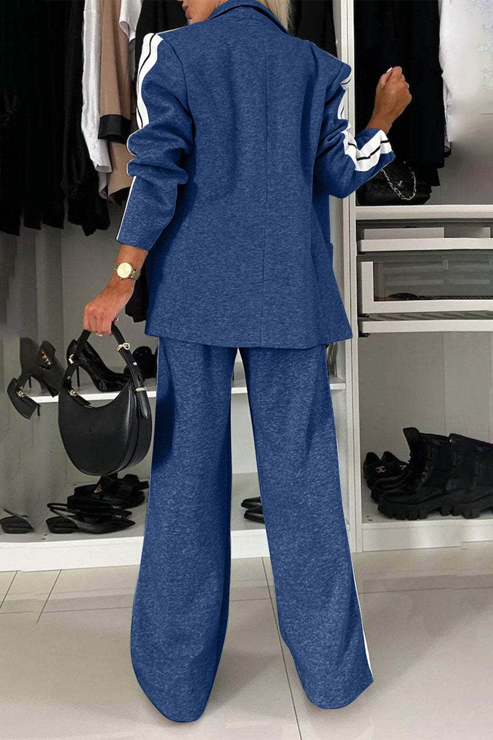 Full Size Contrast Lapel Collar Top and Pants Set - UnLaced Boutique