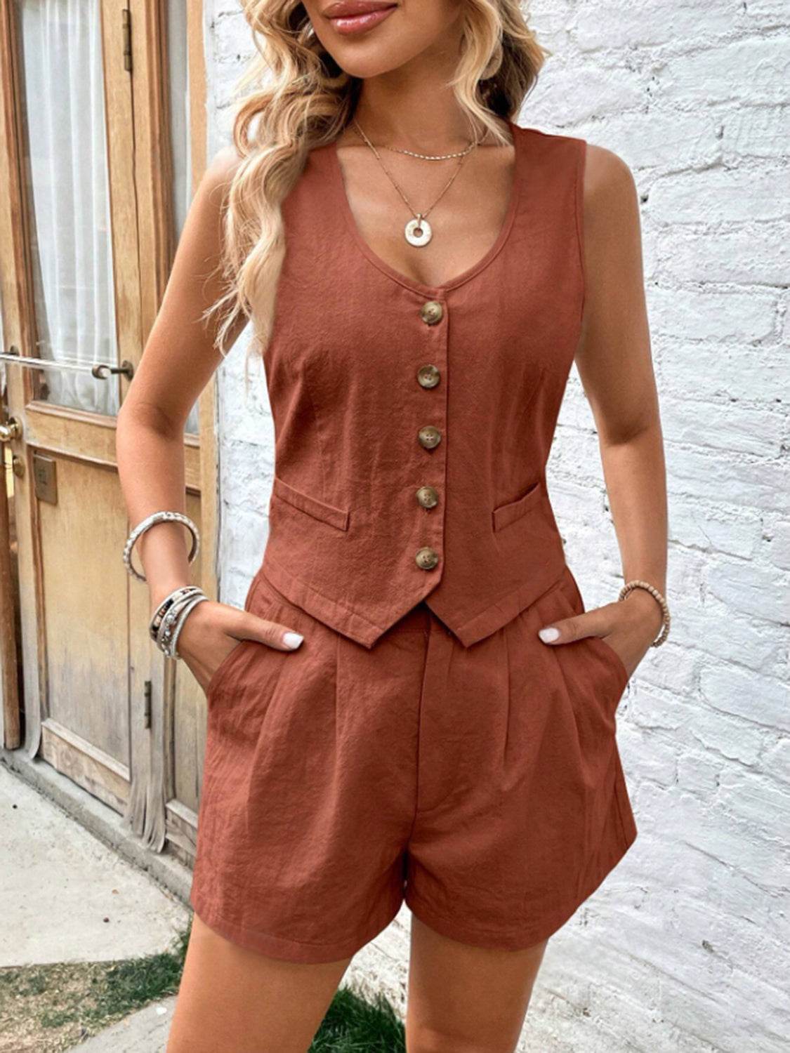 Scoop Neck Sleeveless Top and Shorts Set - UnLaced Boutique