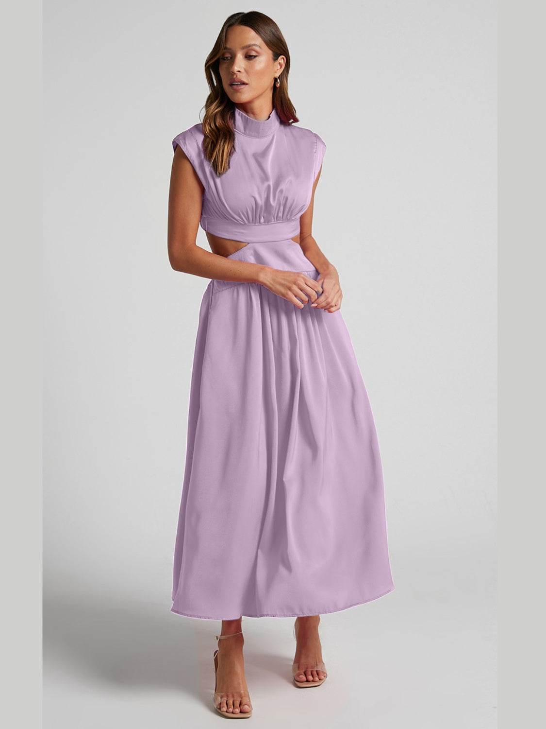 Cutout Mock Neck Sleeveless Ruched Dress - UnLaced Boutique