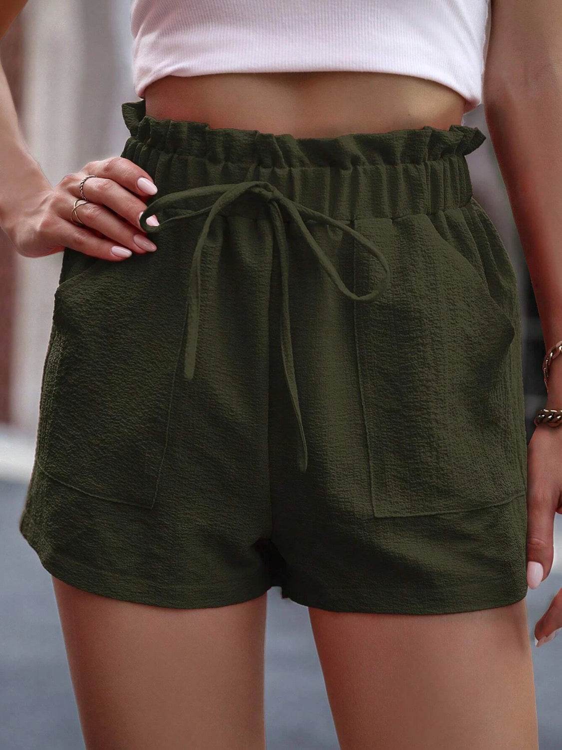 Tied High Waist Shorts with Pockets - UnLaced Boutique