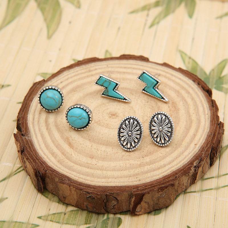 3 Piece Artificial Turquoise Stud Earrings - UnLaced Boutique
