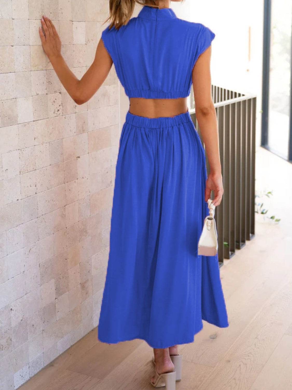 Cutout Mock Neck Sleeveless Ruched Dress - UnLaced Boutique