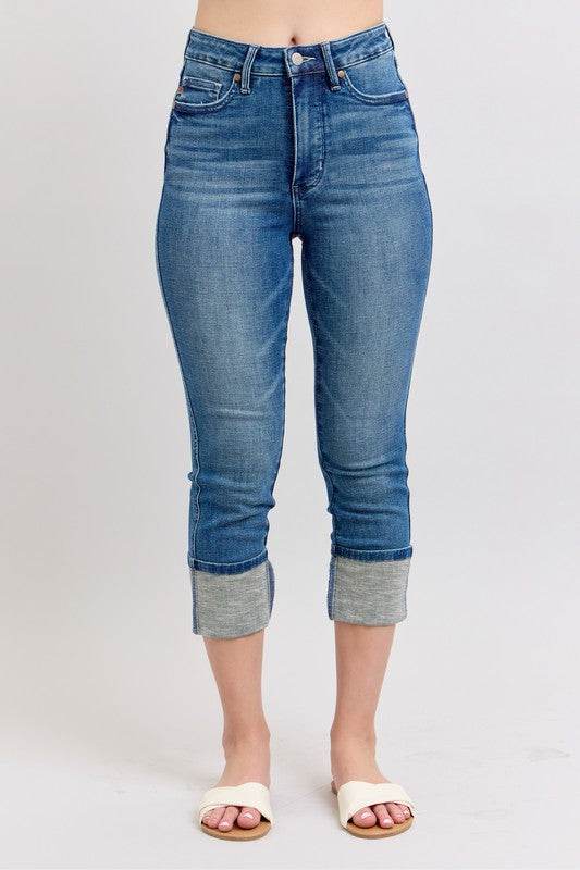 Judy Blue Full Size Skinny Cuff Capris Jeans with Pockets Plus Size - UnLaced Boutique
