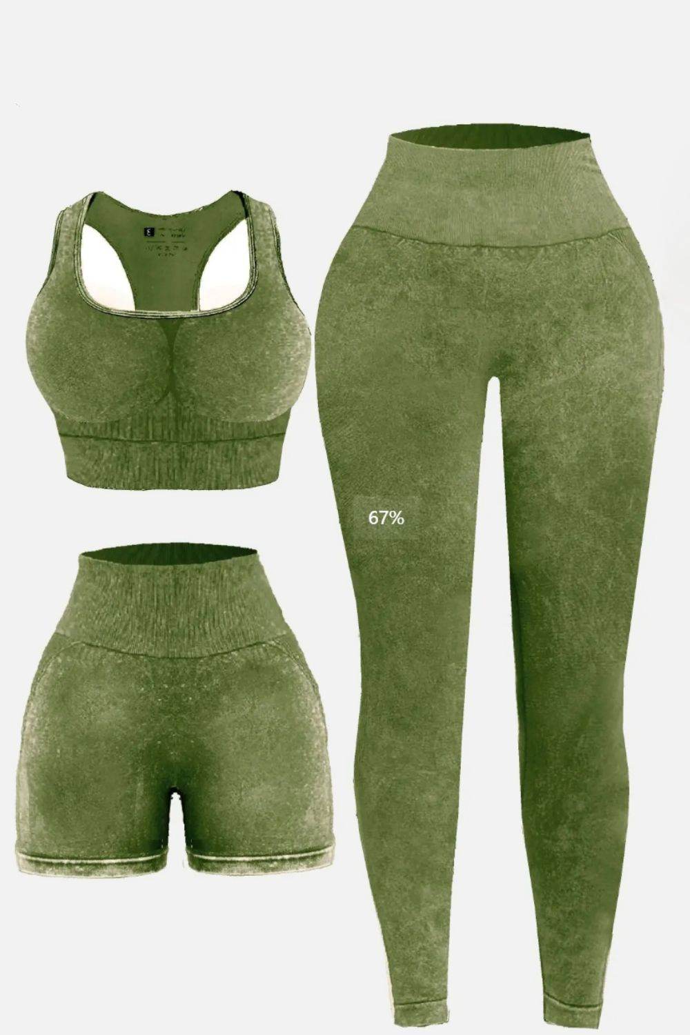 3 Piece Washed Square Neck Wide Strap Active Set - UnLaced Boutique