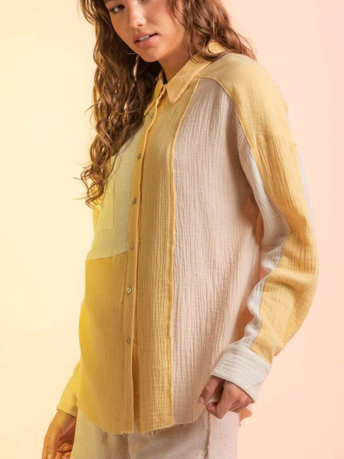 Contrast Button Up Long Sleeve Shirt - UnLaced Boutique